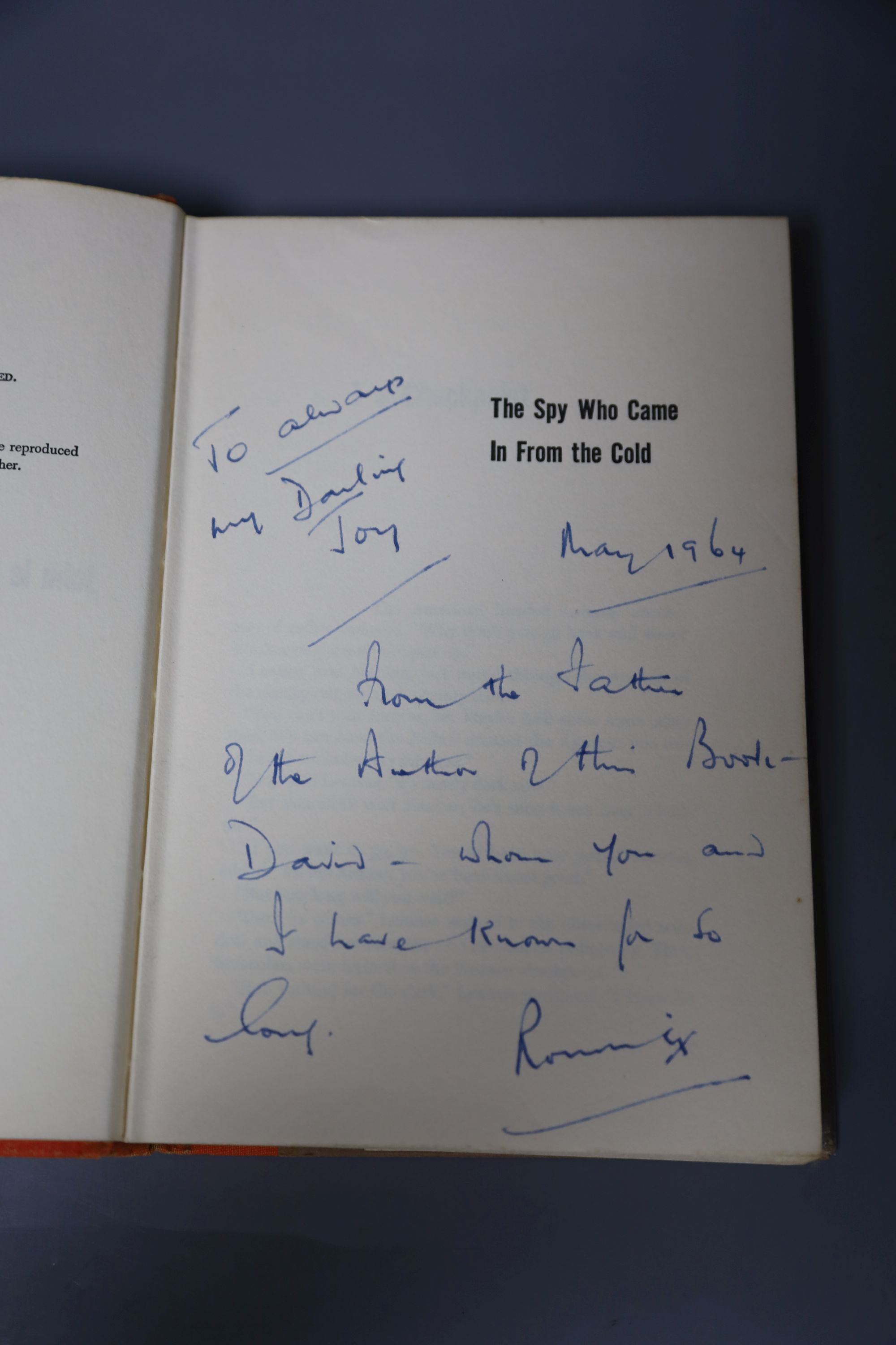 Le Carre, John - The Spy Who Came in From the Cold, 1st American edition, signed by the authors father, with d.wrapper, Coward-